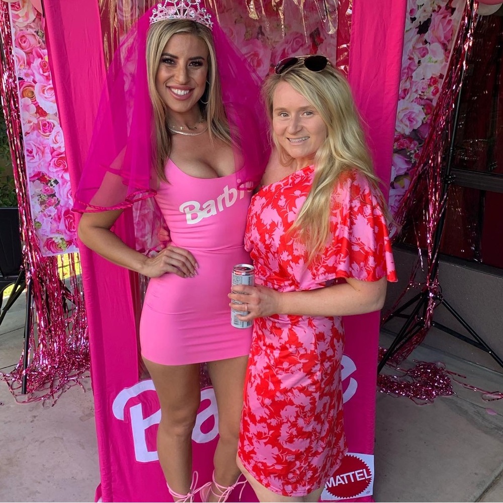 One shoulder pink floral dress